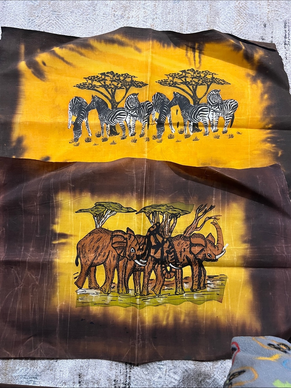 Set of African wax batik elephants zebras hand painted